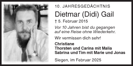Traueranzeige von Dietmar Gail von Siegener Zeitung