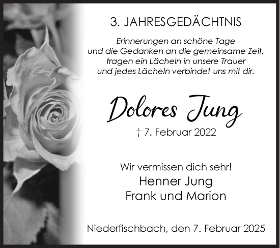 Traueranzeige von Dolores Jung von Siegener Zeitung