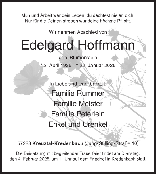 Traueranzeige von Edelgard Hoffmann von Siegener Zeitung