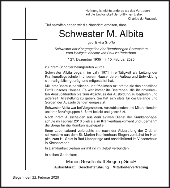 Traueranzeige von Elvira Große von Siegener Zeitung