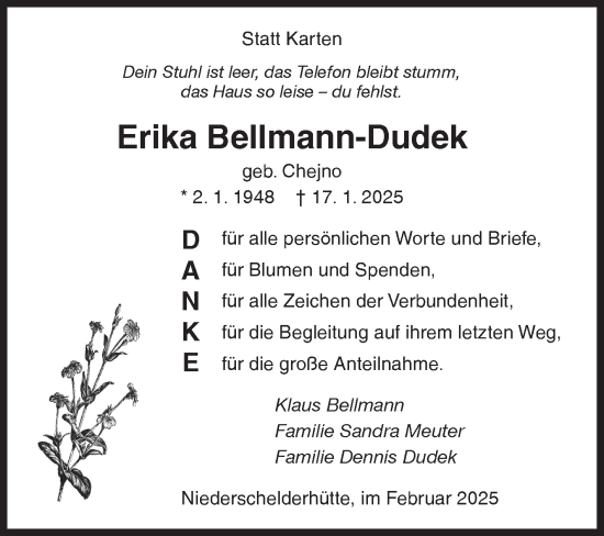 Traueranzeige von Erika Bellmann-Dudek von Siegener Zeitung