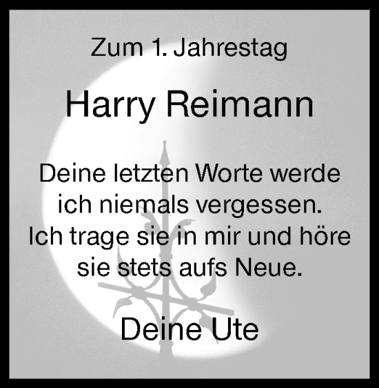 Traueranzeige von Harry Reimann von Siegener Zeitung