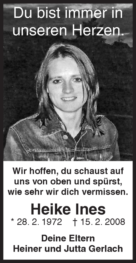 Traueranzeige von Heike Ines Gerlach von Siegener Zeitung