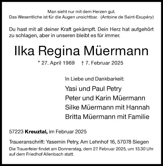 Traueranzeige von Ilka Regina Müermann von Siegener Zeitung