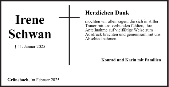 Traueranzeige von Irene Schwan von Siegener Zeitung