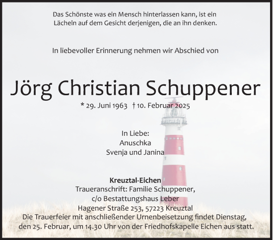 Traueranzeige von Jörg Christian Schuppener von Siegener Zeitung