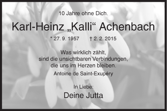Traueranzeige von Karl-Heinz Achenbach von Siegener Zeitung