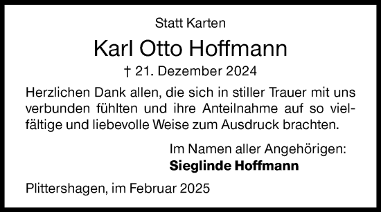 Traueranzeige von Karl Otto Hoffmann von Siegener Zeitung