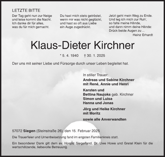 Traueranzeige von Klaus-Dieter Kirchner von Siegener Zeitung
