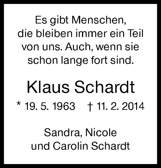 Traueranzeige von Klaus Schardt von Siegener Zeitung