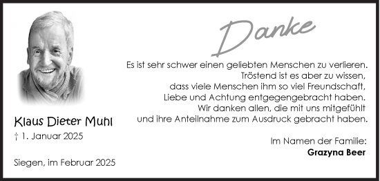 Traueranzeige von Klaus Dieter Muhl von Siegener Zeitung