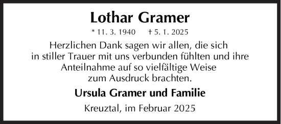 Traueranzeige von Lothar Gramer von Siegener Zeitung