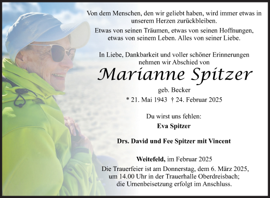 Traueranzeige von Marianne Spitzer von Siegener Zeitung