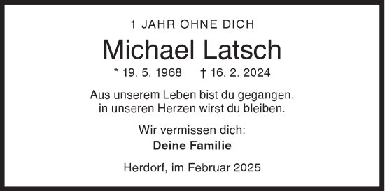 Traueranzeige von Michael Latsch von Siegener Zeitung
