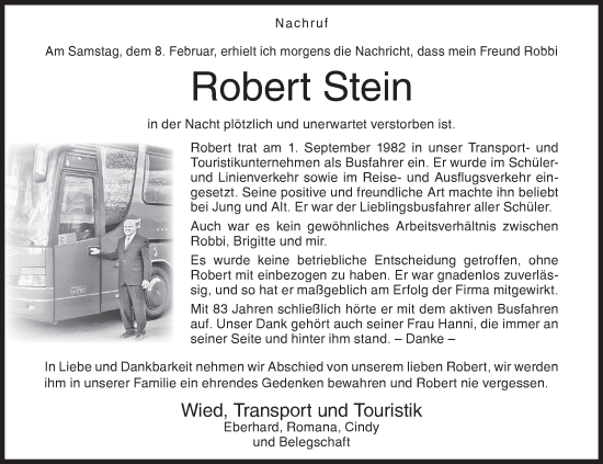 Traueranzeige von Robert Stein von Siegener Zeitung