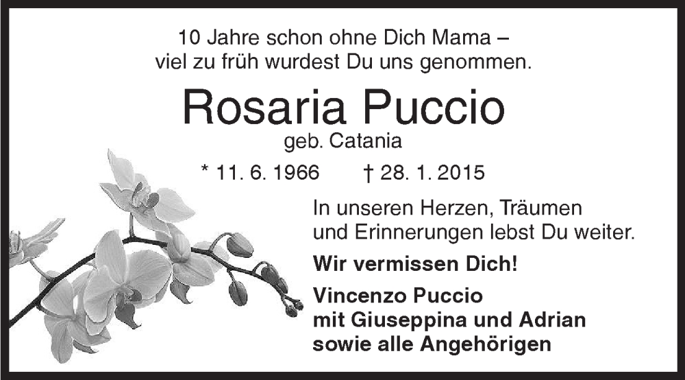 Traueranzeige für Rosaria Puccio vom 01.02.2025 aus Siegener Zeitung
