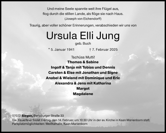 Traueranzeige von Ursula Elli Jung von Siegener Zeitung