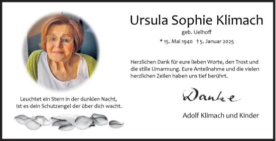 Traueranzeige von Ursula Sophie Klimach von Siegener Zeitung