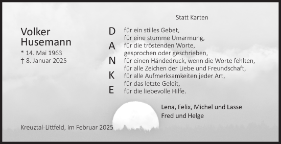 Traueranzeige von Volker Husemann von Siegener Zeitung