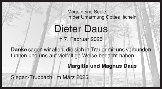 Traueranzeige von Dieter Daus von Siegener Zeitung