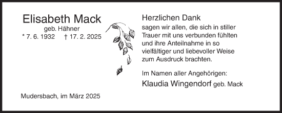 Traueranzeige von Elisabeth Mack von Siegener Zeitung