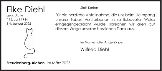 Traueranzeige von Elke Diehl von Siegener Zeitung