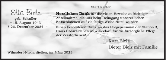Traueranzeige von Ella Bielz von Siegener Zeitung