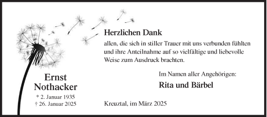 Traueranzeige von Ernst Nothacker von Siegener Zeitung