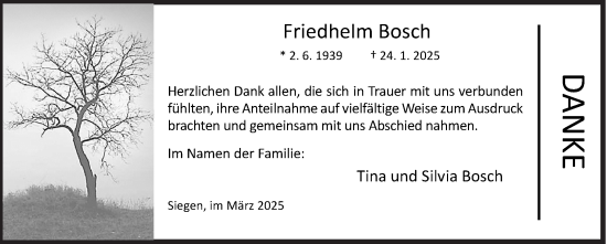 Traueranzeige von Friedhelm Bosch von Siegener Zeitung