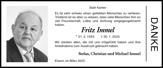 Traueranzeige von Fritz Immel von Siegener Zeitung