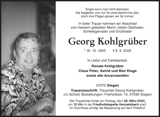 Traueranzeige von Georg Kohlgrüber von Siegener Zeitung
