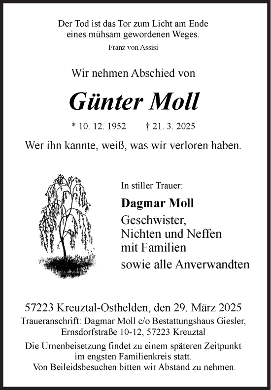 Traueranzeige von Günter Moll von Siegener Zeitung
