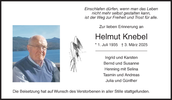 Traueranzeige von Helmut Knebel von Siegener Zeitung