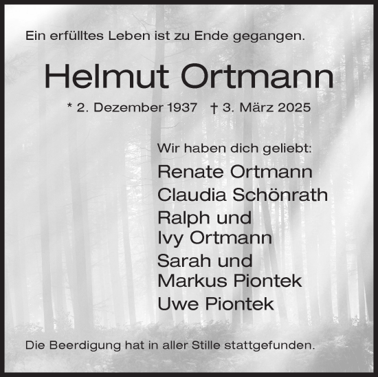 Traueranzeige von Helmut Ortmann von Siegener Zeitung