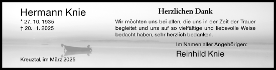 Traueranzeige von Hermann Knie von Siegener Zeitung