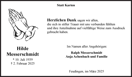 Traueranzeige von Hilde Messerschmidt von Siegener Zeitung