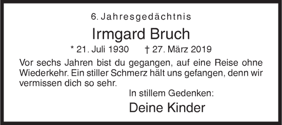 Traueranzeige von Irmgard Bruch von Siegener Zeitung