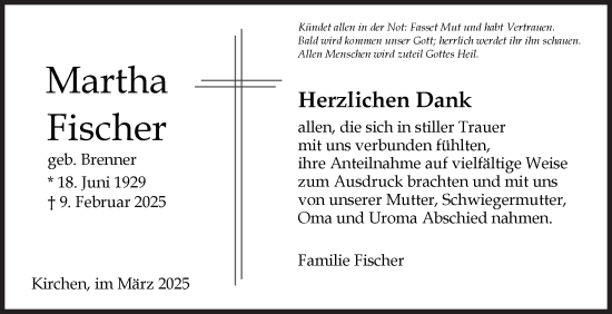 Traueranzeige von Martha Fischer von Siegener Zeitung