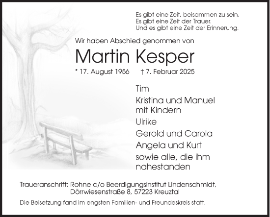 Traueranzeige von Martin Kesper von Siegener Zeitung
