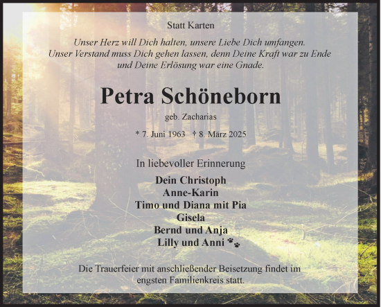 Traueranzeige von Petra Schöneborn von Siegener Zeitung
