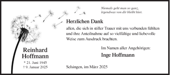 Traueranzeige von Reinhard Hoffmann von Siegener Zeitung