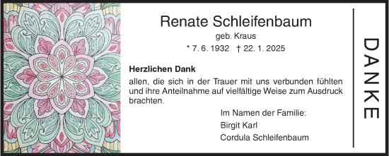 Traueranzeige von Renate Schleifenbaum von Siegener Zeitung