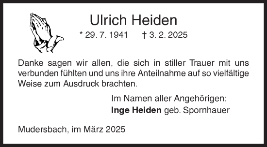 Traueranzeige von Ulrich Heiden von Siegener Zeitung