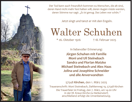 Traueranzeige von Walter Schuhen von Siegener Zeitung