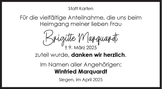 Traueranzeige von Brigitte Marquardt von Siegener Zeitung