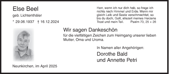 Traueranzeige von Else Beel von Siegener Zeitung