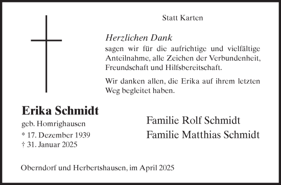 Traueranzeige von Erika Schmidt von Siegener Zeitung
