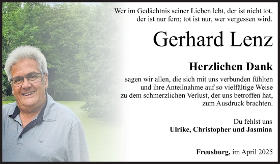 Traueranzeige von Gerhard Lenz von Siegener Zeitung