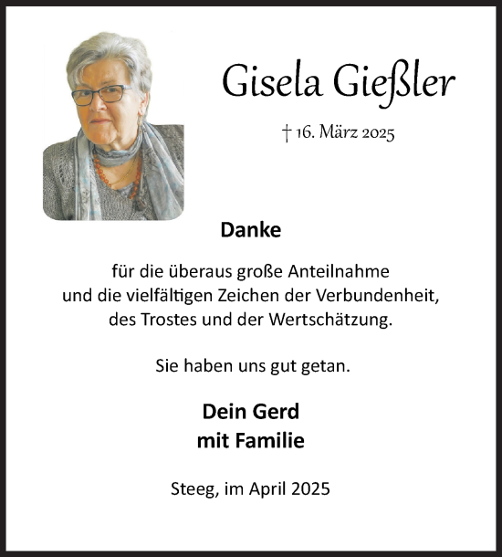 Traueranzeige von Gisela Gießler von Siegener Zeitung
