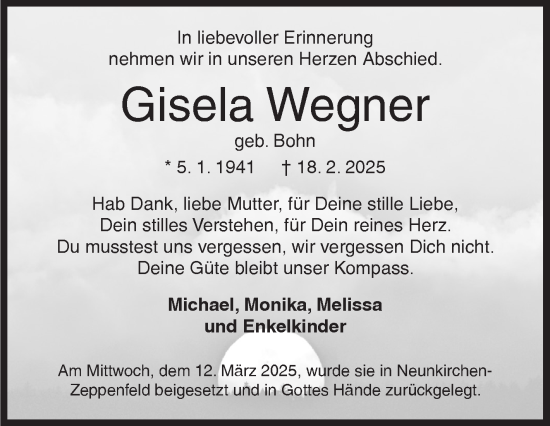 Traueranzeige von Gisela Wegner von Siegener Zeitung